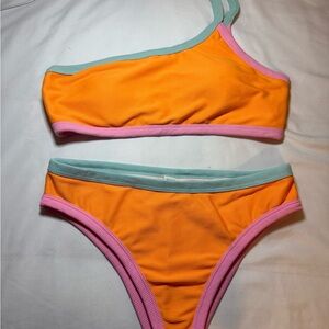 Women's Orange Colorblock Bikini with Pink & Mint Trim